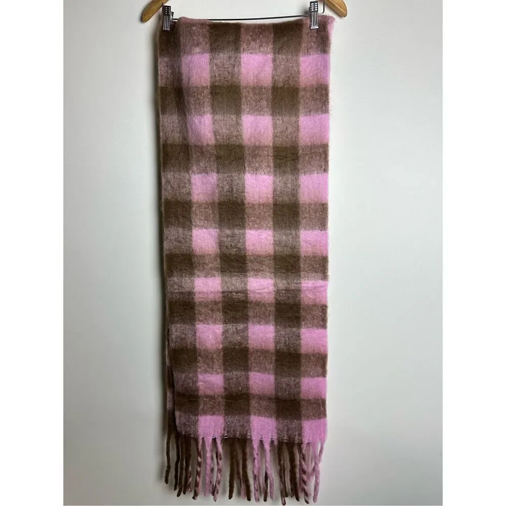 Pink and Brown Plaid Oversized Scarf